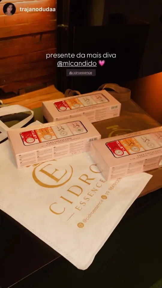 Story de cliente com três Kits Yara e a sacola da Cidro Essence, escrito “presente da mais diva”